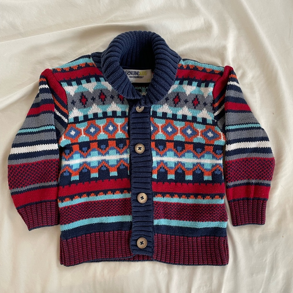 Fair Isle Style 3T Boys button up sweater multi color